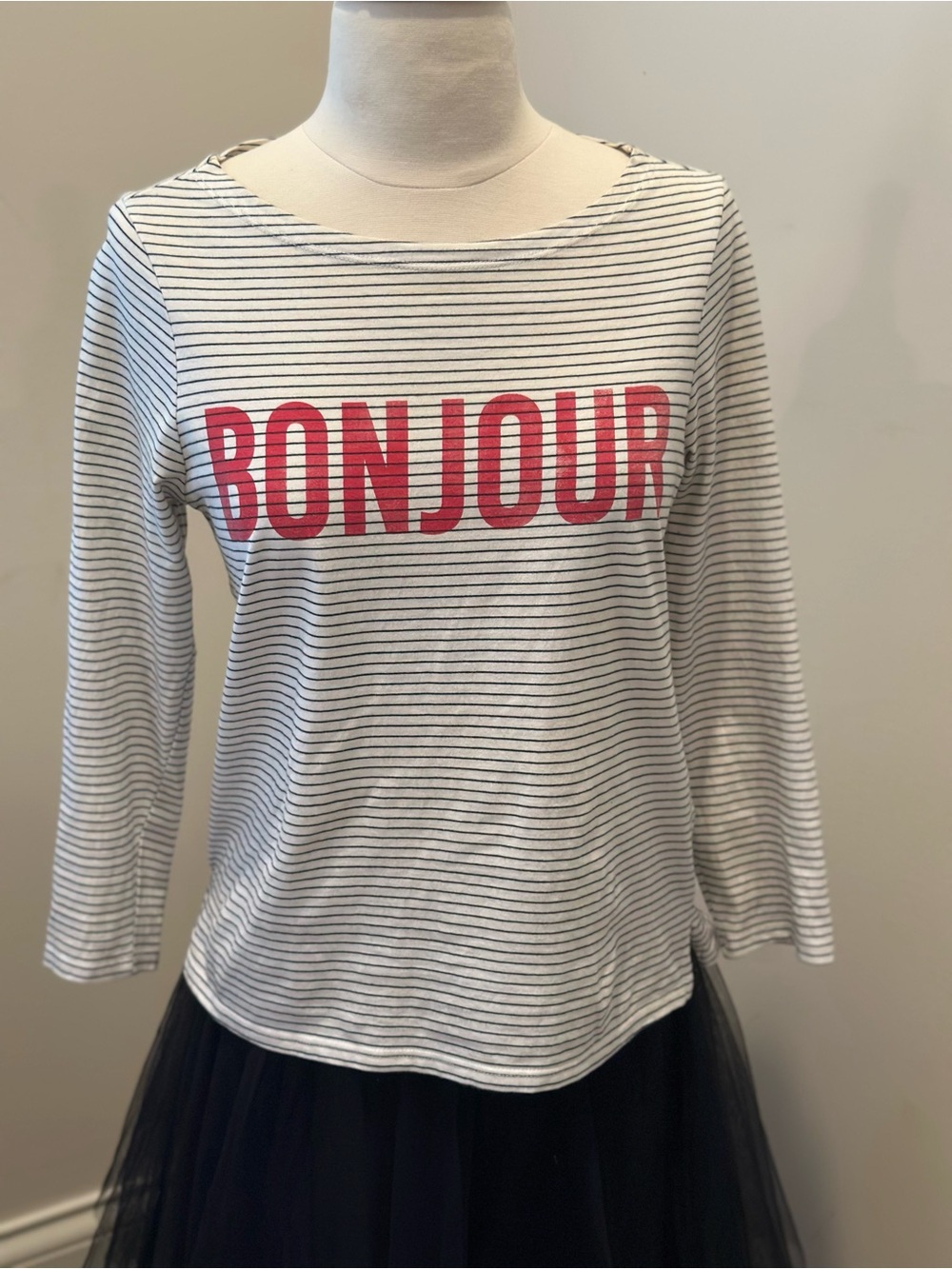 5à7 Cinq à Sept Bonjour Breton Stripe Boat Neck Tee 3/4 Sleeve Small